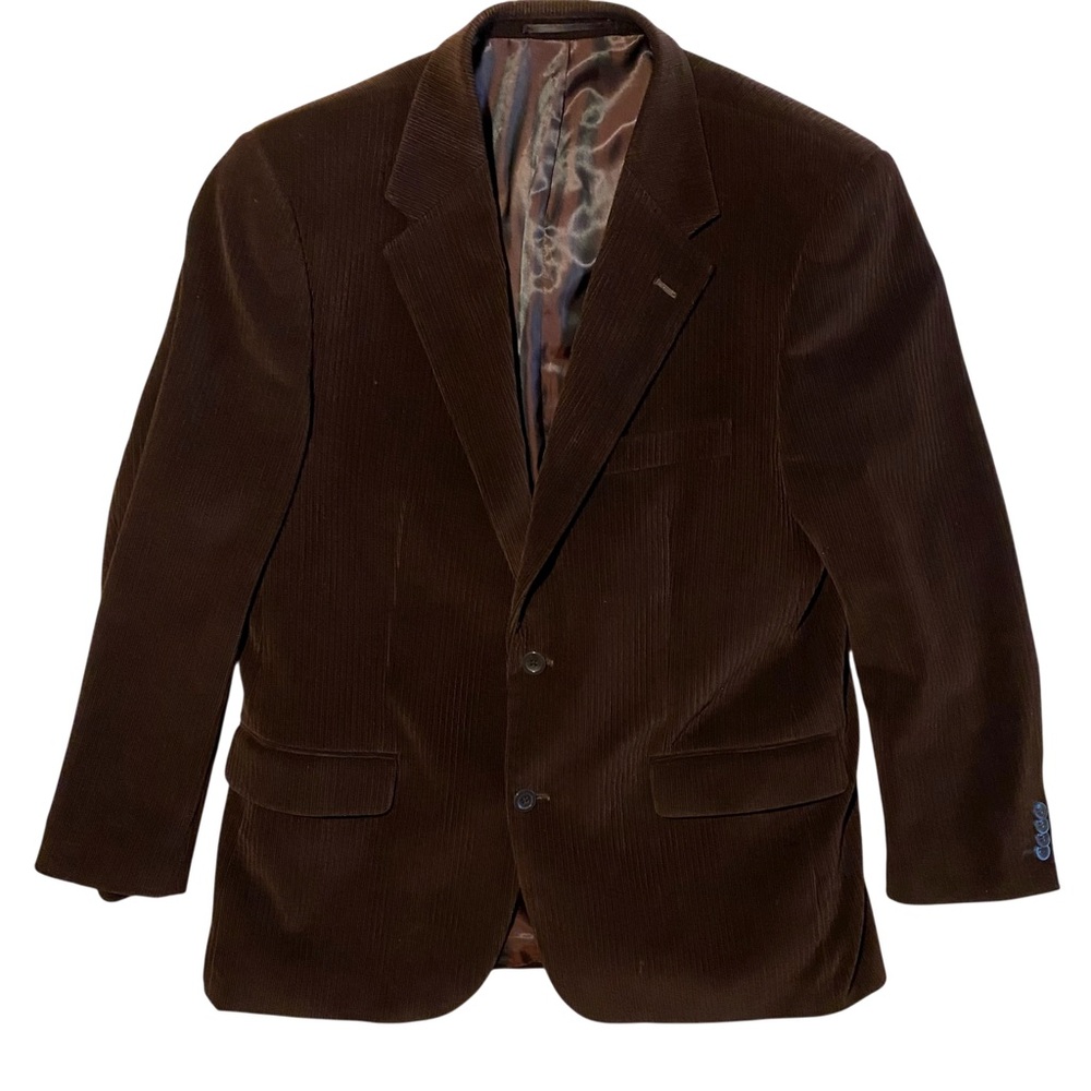 Corduroy Blazer Sports Coat Mens 42R Brown 2 Button Front Bellissimo Office